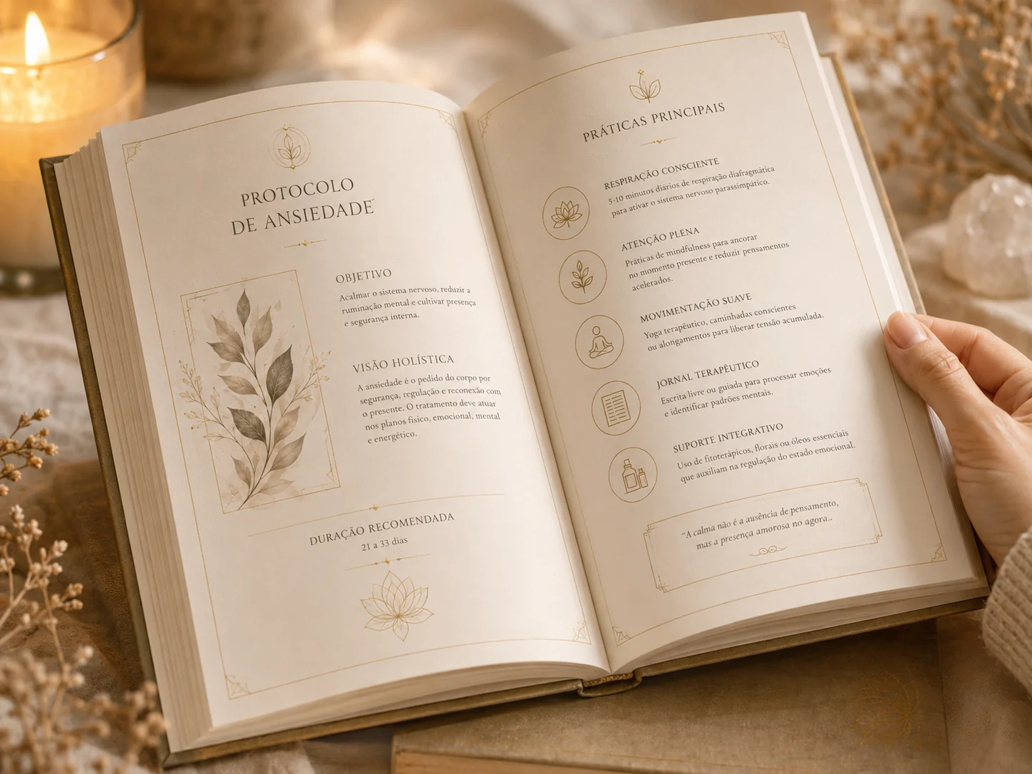 Páginas internas do e-book exibindo um protocolo com práticas
